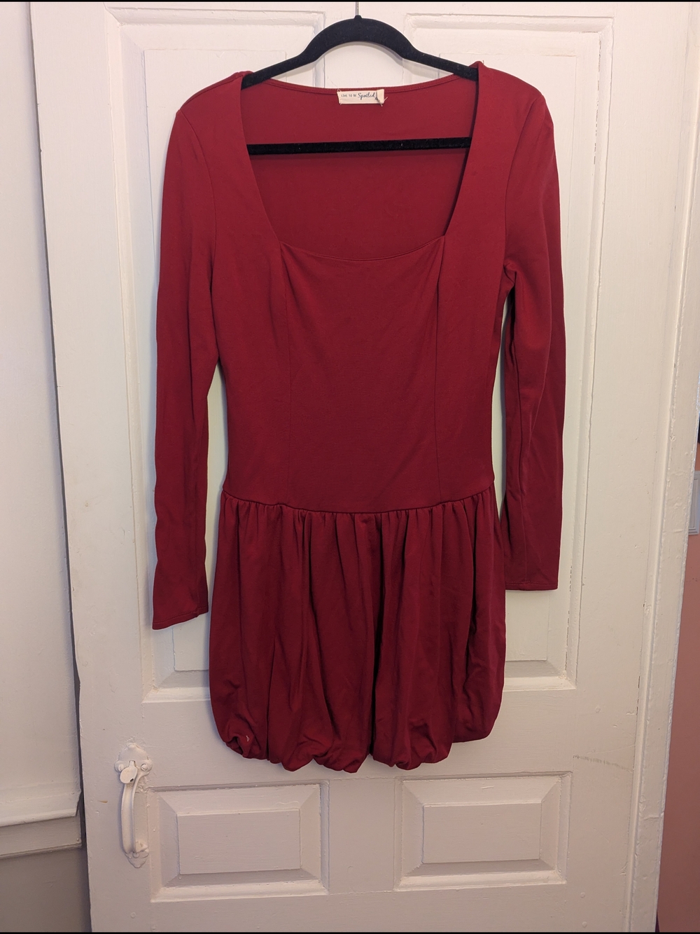 Girls' Long Sleeve Bubble Hem Dress - Red